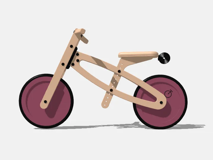 The same bike with wheels painted Flamenco 130, the grain showing through the colour.